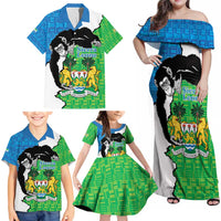 Personalised Sierra Leone Family Matching Off Shoulder Maxi Dress and Hawaiian Shirt Chimpanzee With Coat Of Arms - Wonder Print Shop