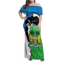 Personalised Sierra Leone Family Matching Off Shoulder Maxi Dress and Hawaiian Shirt Chimpanzee With Coat Of Arms - Wonder Print Shop