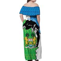 Personalised Sierra Leone Family Matching Off Shoulder Maxi Dress and Hawaiian Shirt Chimpanzee With Coat Of Arms - Wonder Print Shop