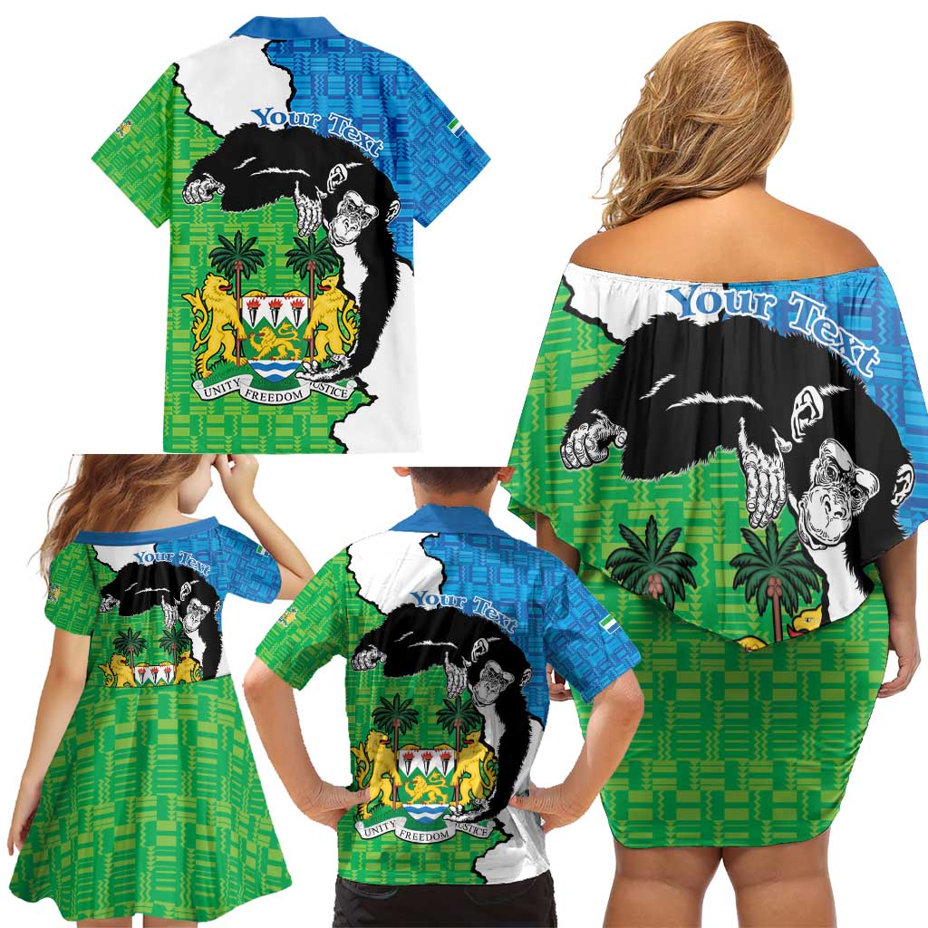 Personalised Sierra Leone Family Matching Off Shoulder Short Dress and Hawaiian Shirt Chimpanzee With Coat Of Arms - Wonder Print Shop