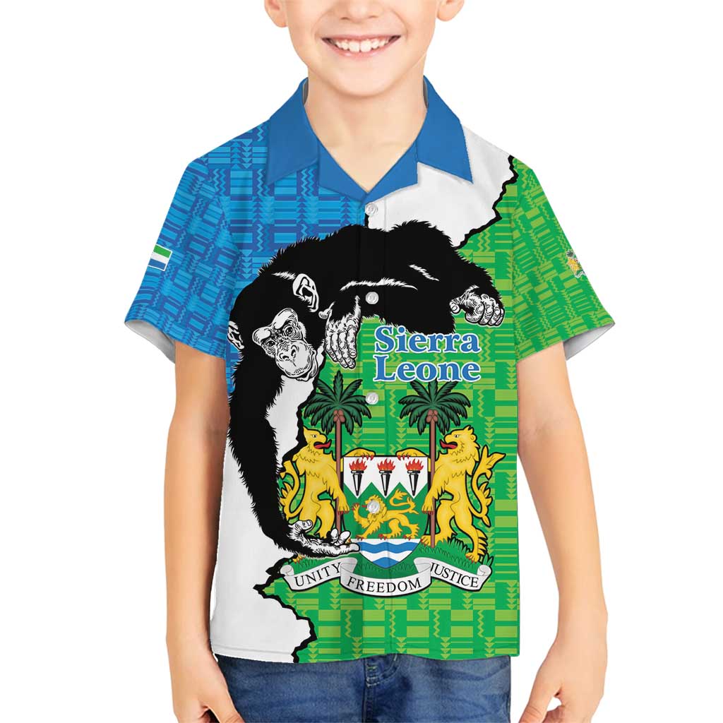 Personalised Sierra Leone Family Matching Off Shoulder Short Dress and Hawaiian Shirt Chimpanzee With Coat Of Arms - Wonder Print Shop