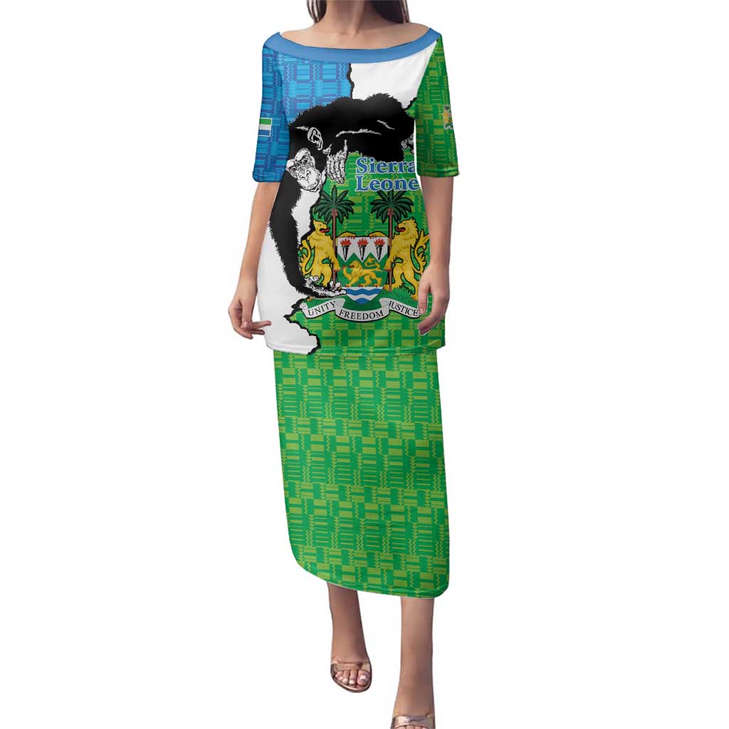 Personalised Sierra Leone Family Matching Puletasi and Hawaiian Shirt Chimpanzee With Coat Of Arms - Wonder Print Shop