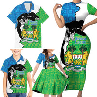 Personalised Sierra Leone Family Matching Short Sleeve Bodycon Dress and Hawaiian Shirt Chimpanzee With Coat Of Arms - Wonder Print Shop