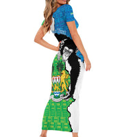 Personalised Sierra Leone Family Matching Short Sleeve Bodycon Dress and Hawaiian Shirt Chimpanzee With Coat Of Arms - Wonder Print Shop