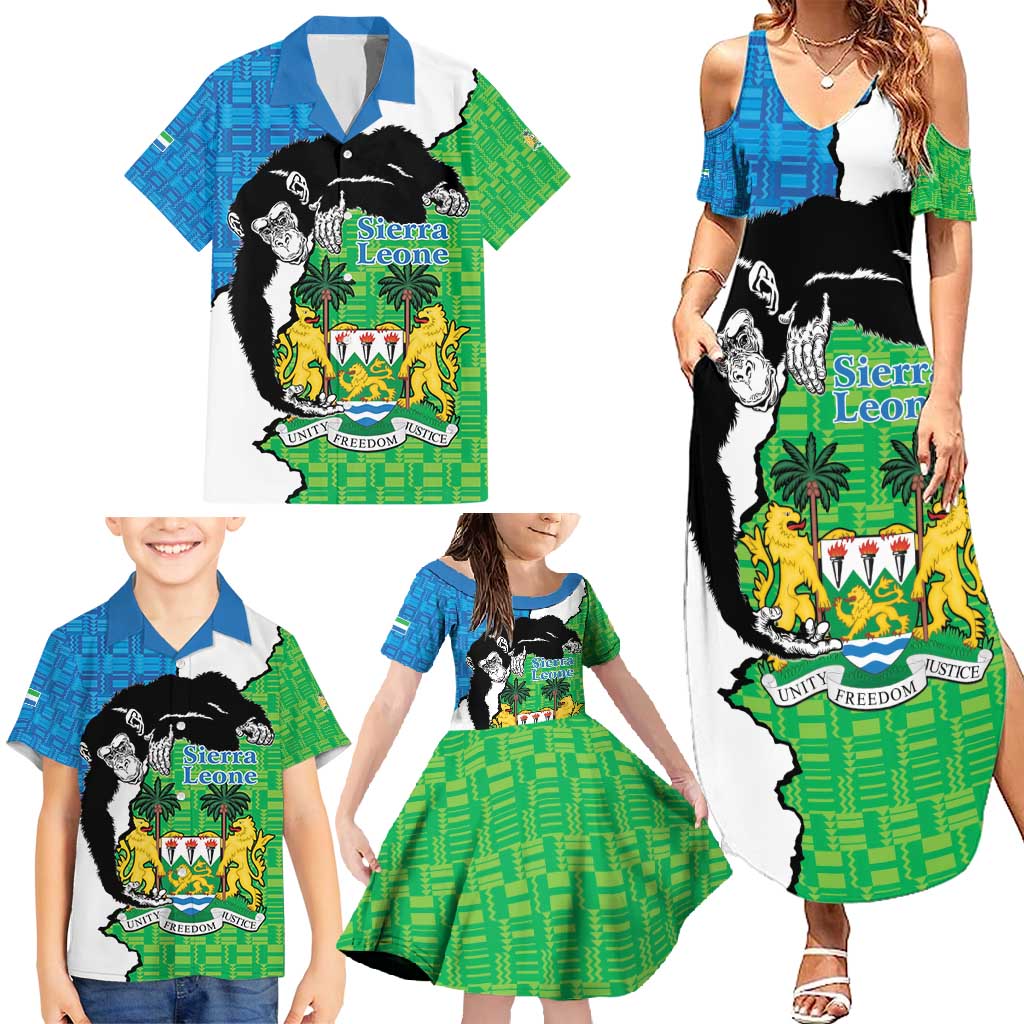 Personalised Sierra Leone Family Matching Summer Maxi Dress and Hawaiian Shirt Chimpanzee With Coat Of Arms - Wonder Print Shop