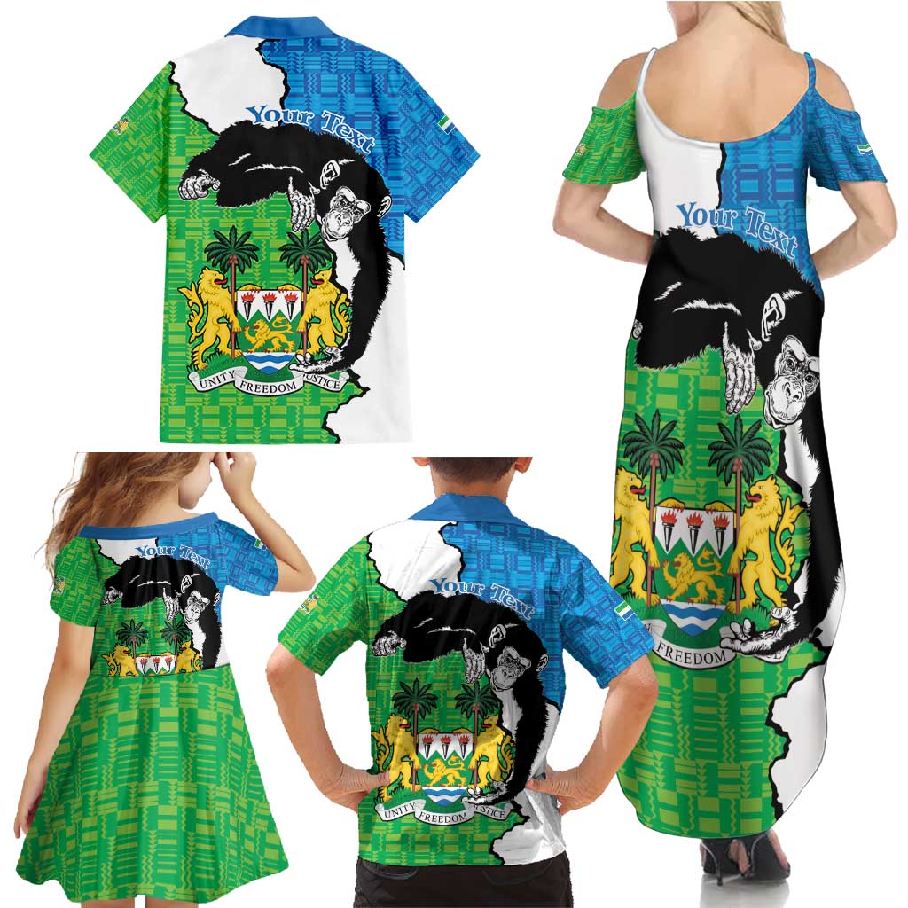Personalised Sierra Leone Family Matching Summer Maxi Dress and Hawaiian Shirt Chimpanzee With Coat Of Arms - Wonder Print Shop