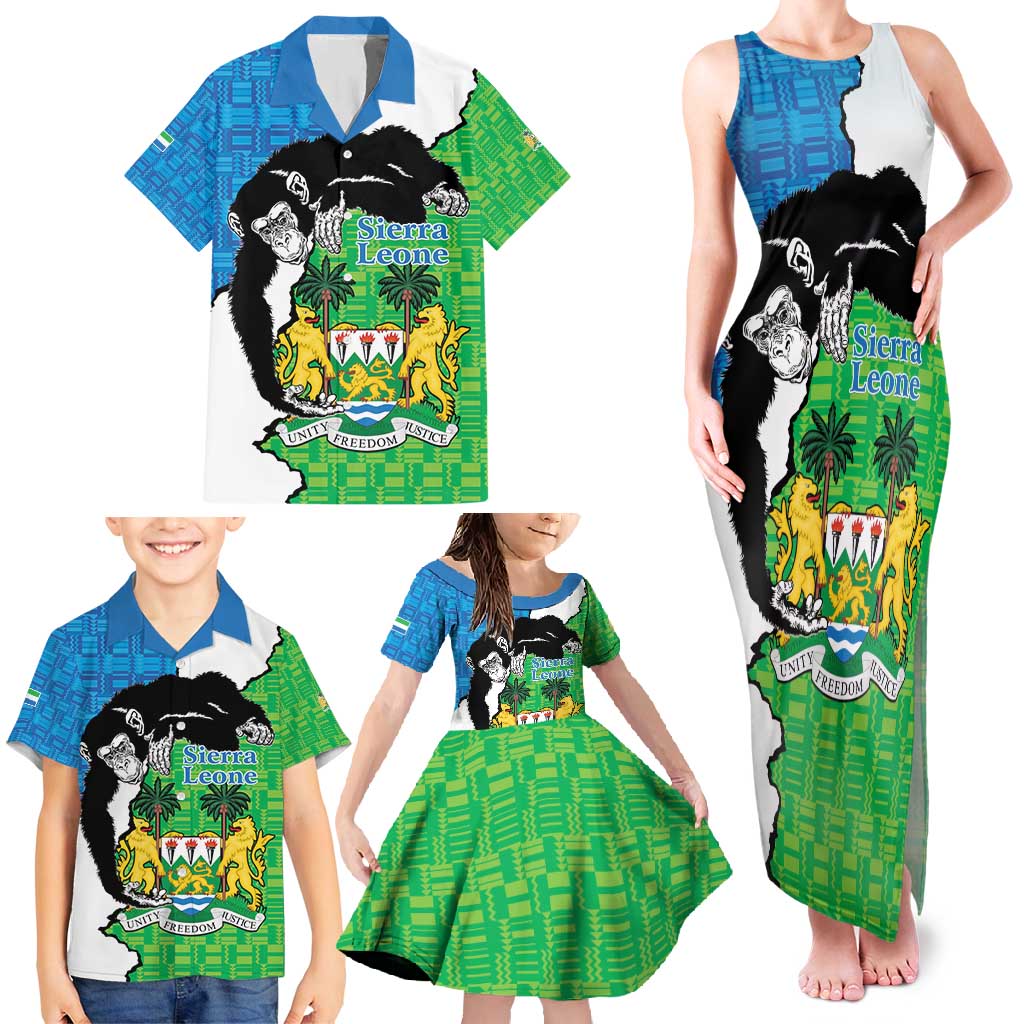 Personalised Sierra Leone Family Matching Tank Maxi Dress and Hawaiian Shirt Chimpanzee With Coat Of Arms - Wonder Print Shop