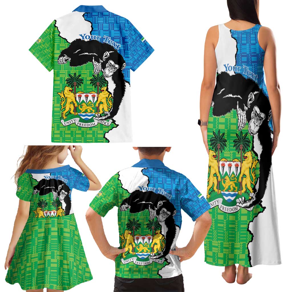 Personalised Sierra Leone Family Matching Tank Maxi Dress and Hawaiian Shirt Chimpanzee With Coat Of Arms - Wonder Print Shop