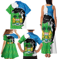 Personalised Sierra Leone Family Matching Tank Maxi Dress and Hawaiian Shirt Chimpanzee With Coat Of Arms - Wonder Print Shop