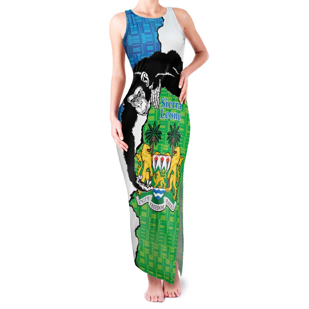 Personalised Sierra Leone Family Matching Tank Maxi Dress and Hawaiian Shirt Chimpanzee With Coat Of Arms - Wonder Print Shop