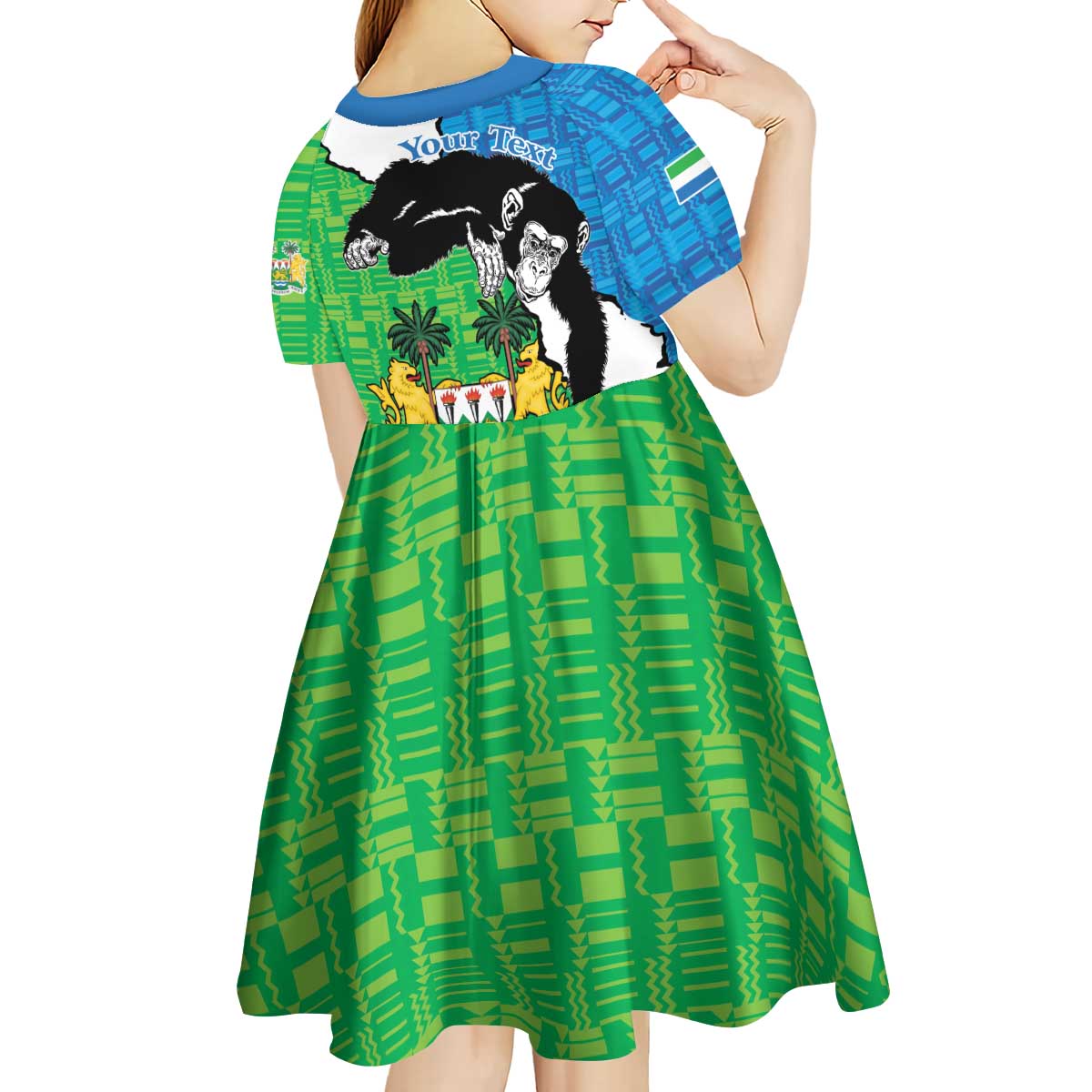 Personalised Sierra Leone Kid Short Sleeve Dress Chimpanzee With Coat Of Arms - Wonder Print Shop