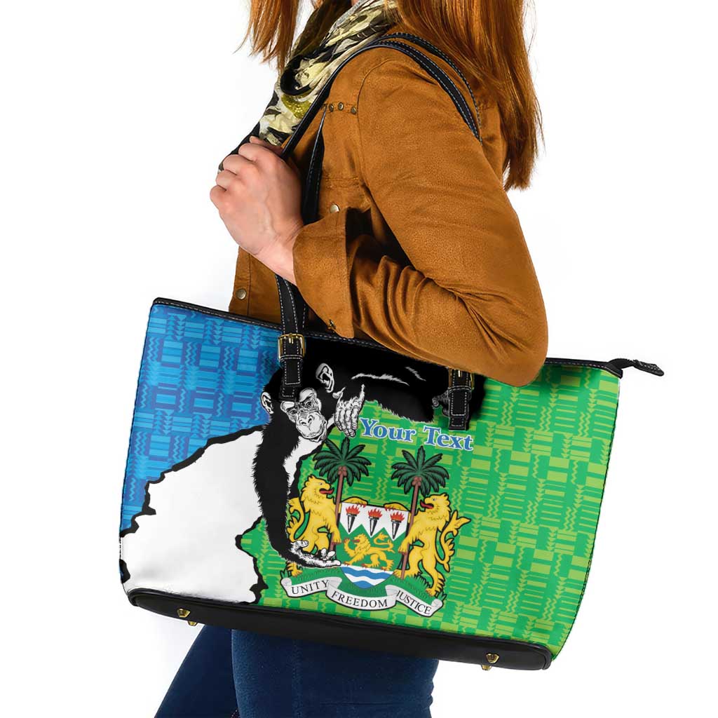 Personalised Sierra Leone Leather Tote Bag Chimpanzee With Coat Of Arms - Wonder Print Shop