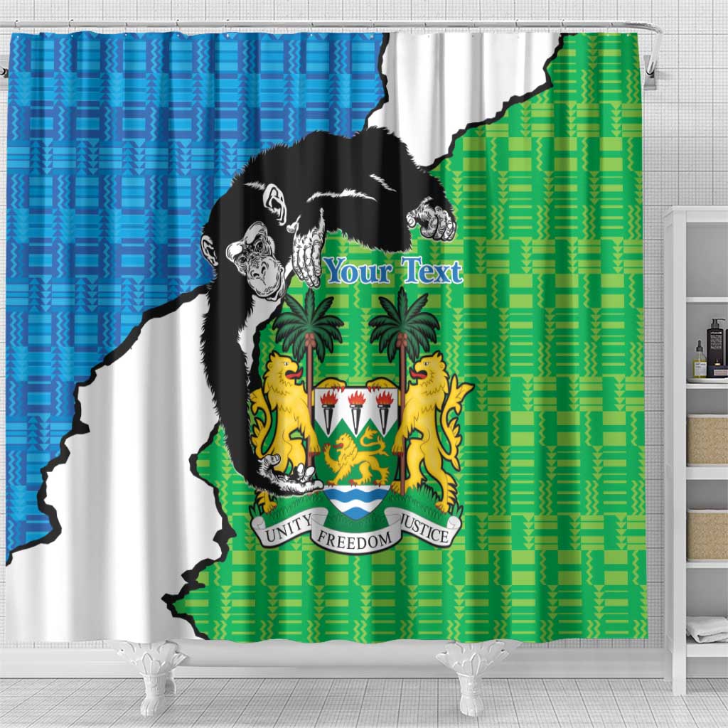 Personalised Sierra Leone Shower Curtain Chimpanzee With Coat Of Arms
