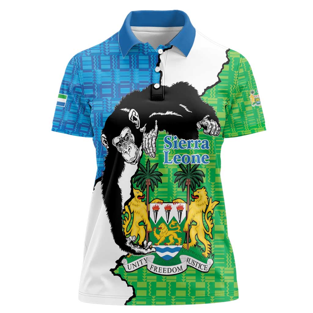 Personalised Sierra Leone Women Polo Shirt Chimpanzee With Coat Of Arms - Wonder Print Shop