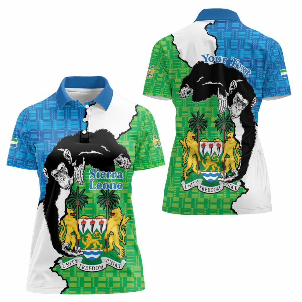 Personalised Sierra Leone Women Polo Shirt Chimpanzee With Coat Of Arms - Wonder Print Shop