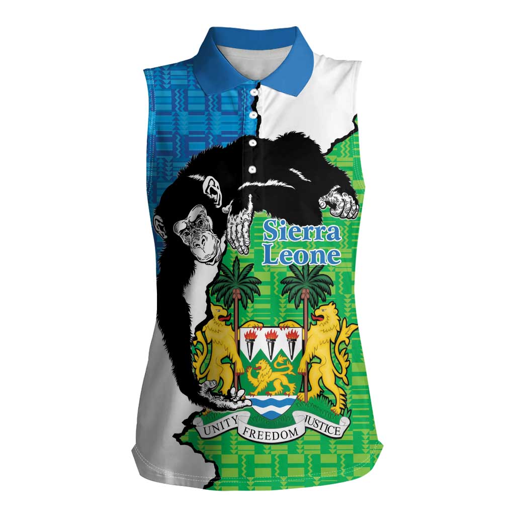 Personalised Sierra Leone Women Sleeveless Polo Shirt Chimpanzee With Coat Of Arms - Wonder Print Shop