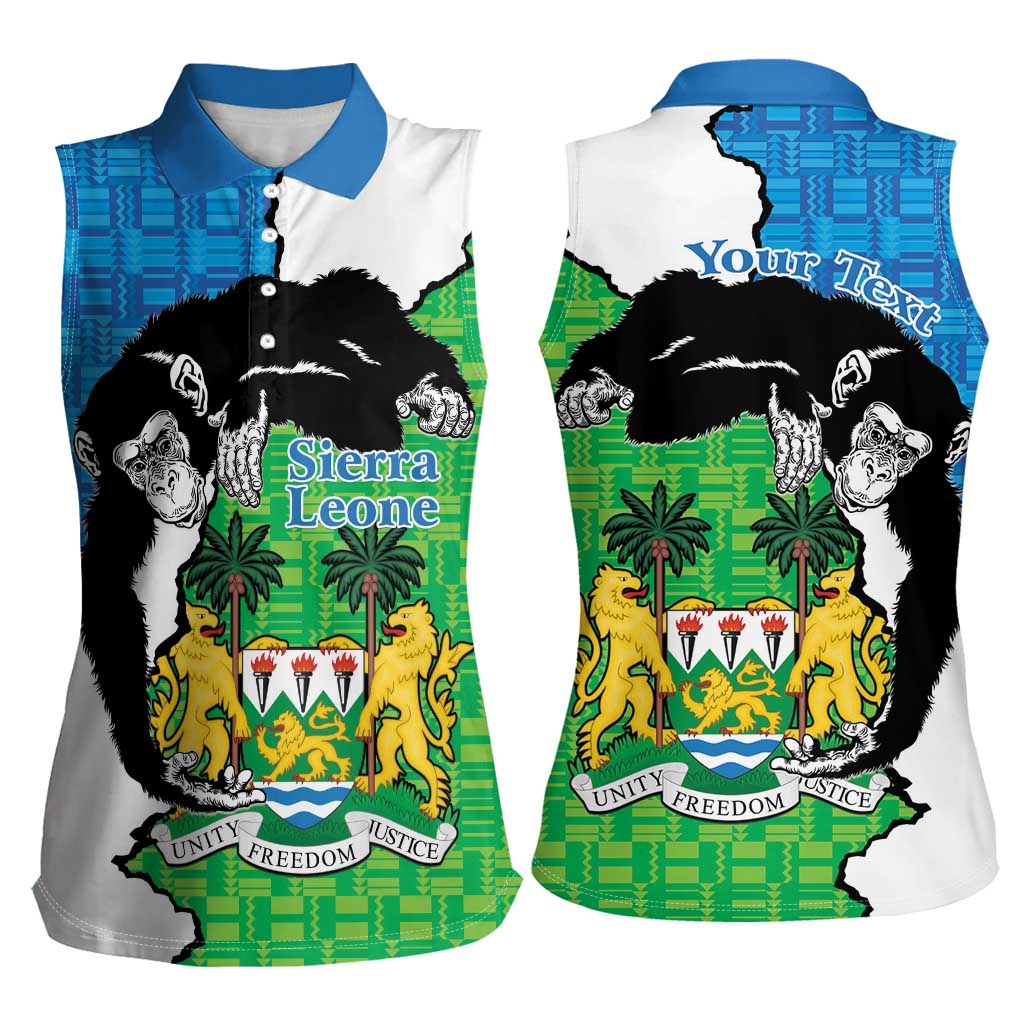 Personalised Sierra Leone Women Sleeveless Polo Shirt Chimpanzee With Coat Of Arms - Wonder Print Shop
