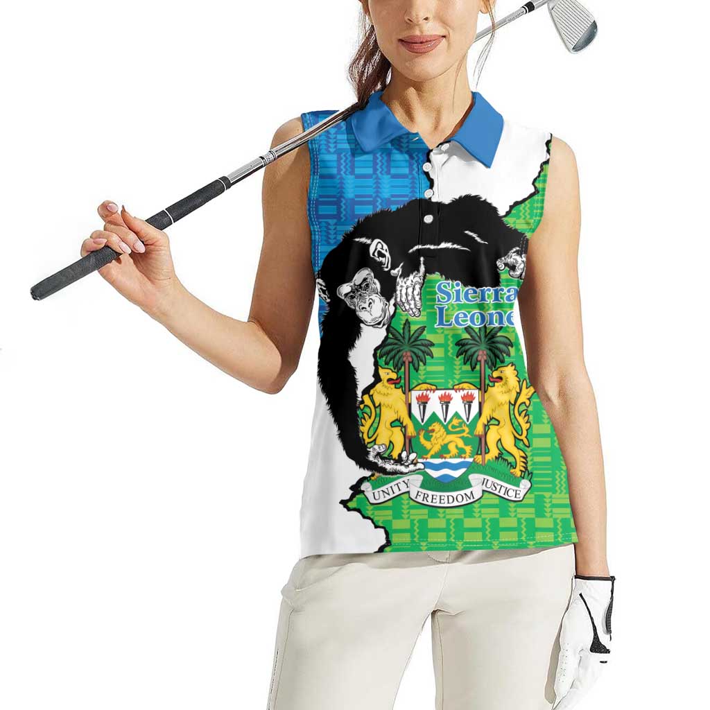 Personalised Sierra Leone Women Sleeveless Polo Shirt Chimpanzee With Coat Of Arms - Wonder Print Shop