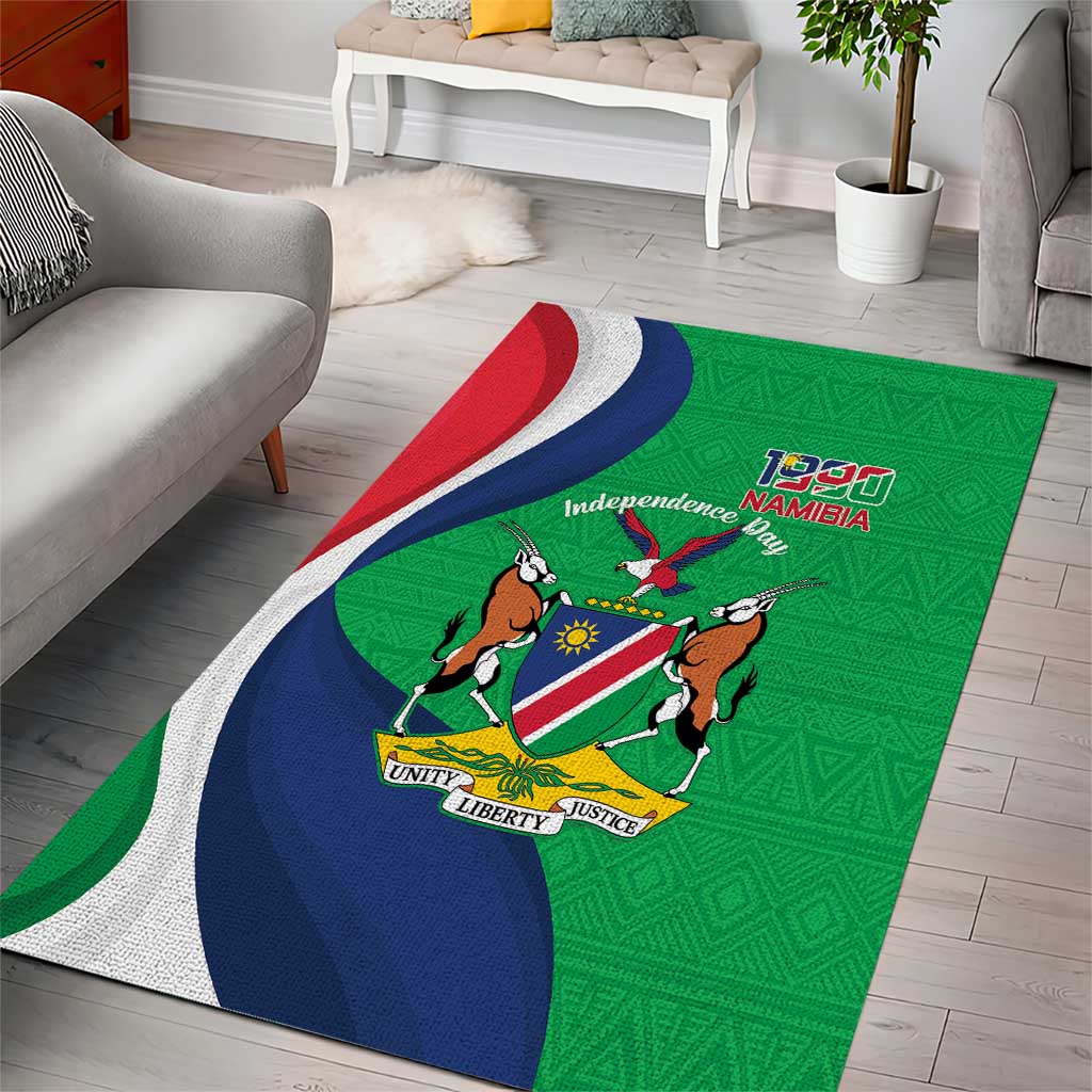 Personalised Namibia Independence Day Area Rug Coat Of Arms With African Pattern