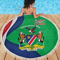 Personalised Namibia Independence Day Beach Blanket Coat Of Arms With African Pattern
