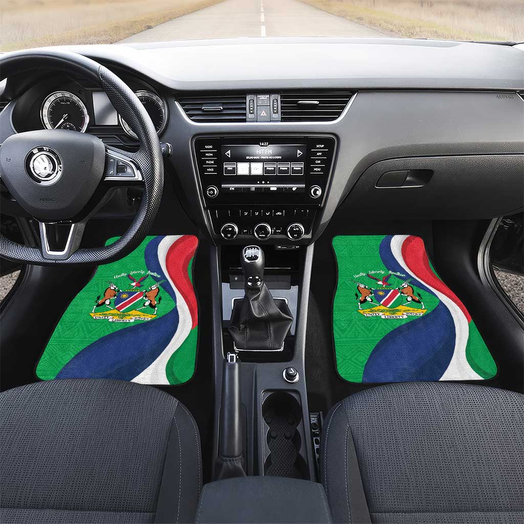 Personalised Namibia Independence Day Car Mats Coat Of Arms With African Pattern