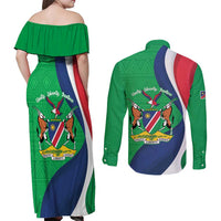 Personalised Namibia Independence Day Couples Matching Off Shoulder Maxi Dress and Long Sleeve Button Shirt Coat Of Arms With African Pattern