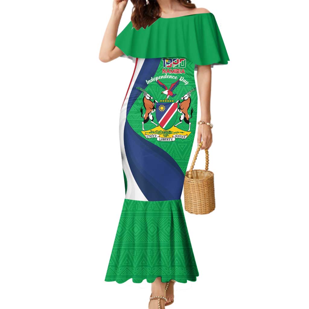 Personalised Namibia Independence Day Family Matching Mermaid Dress and Hawaiian Shirt Coat Of Arms With African Pattern