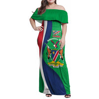 Personalised Namibia Independence Day Family Matching Off Shoulder Maxi Dress and Hawaiian Shirt Coat Of Arms With African Pattern
