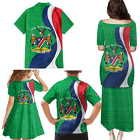 Personalised Namibia Independence Day Family Matching Puletasi and Hawaiian Shirt Coat Of Arms With African Pattern