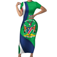 Personalised Namibia Independence Day Family Matching Short Sleeve Bodycon Dress and Hawaiian Shirt Coat Of Arms With African Pattern