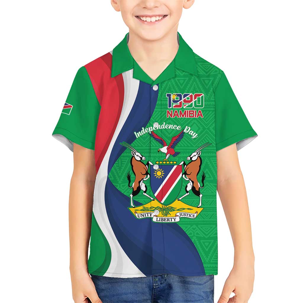 Personalised Namibia Independence Day Family Matching Short Sleeve Bodycon Dress and Hawaiian Shirt Coat Of Arms With African Pattern