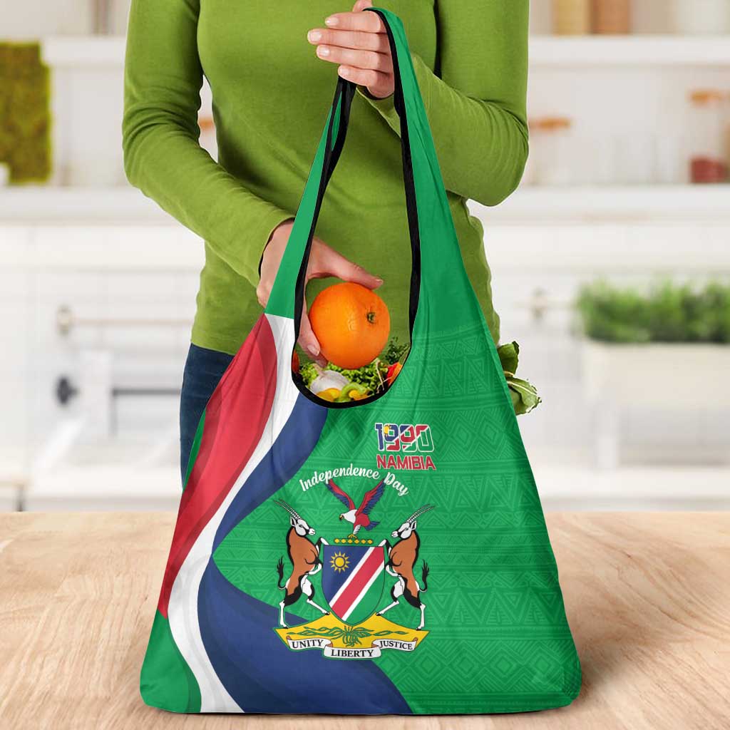 Personalised Namibia Independence Day Grocery Bag Coat Of Arms With African Pattern