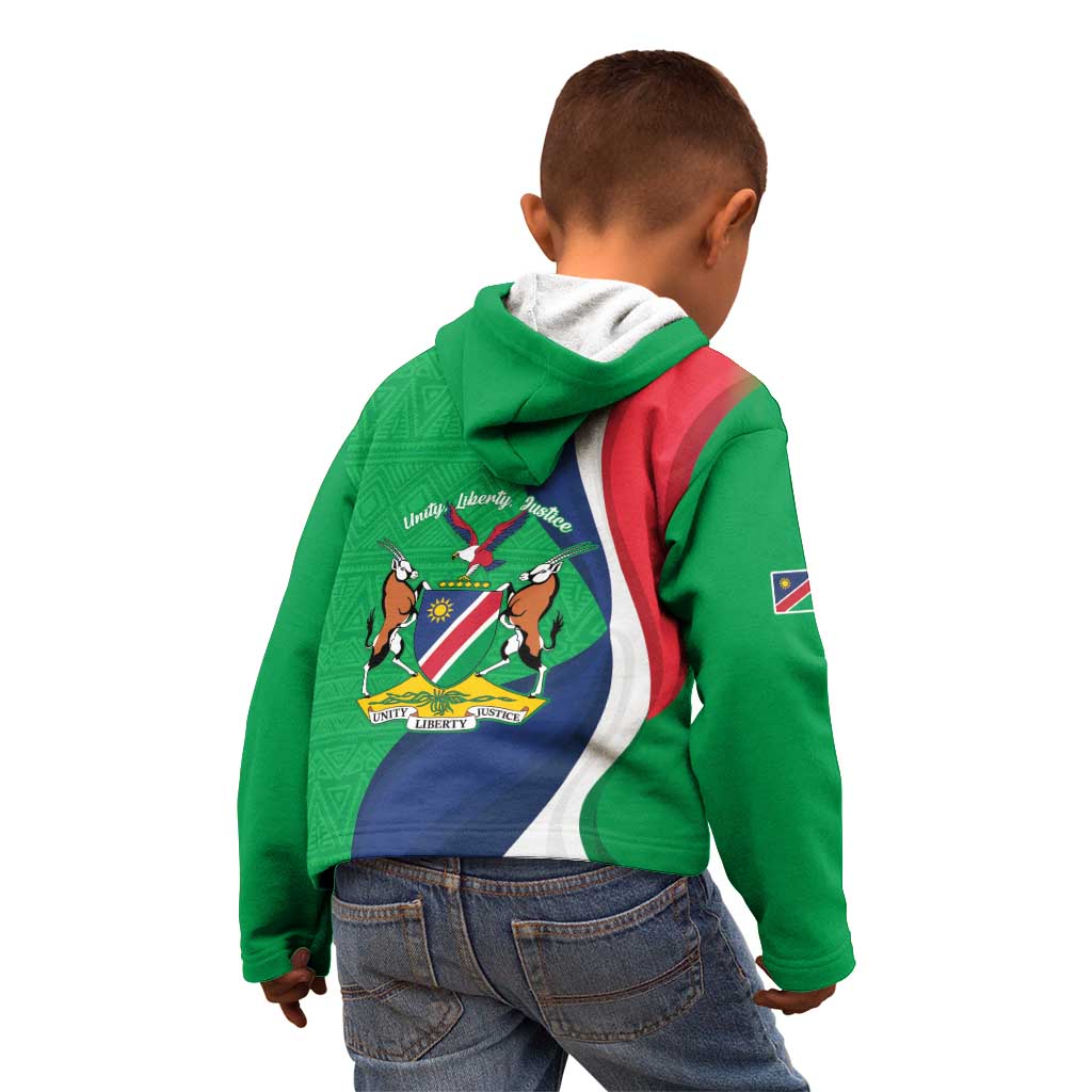 Personalised Namibia Independence Day Kid Hoodie Coat Of Arms With African Pattern