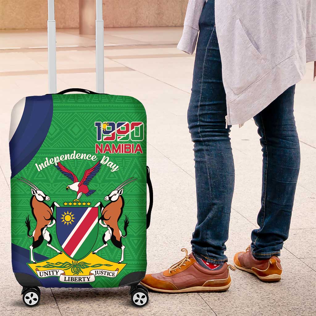 Personalised Namibia Independence Day Luggage Cover Coat Of Arms With African Pattern