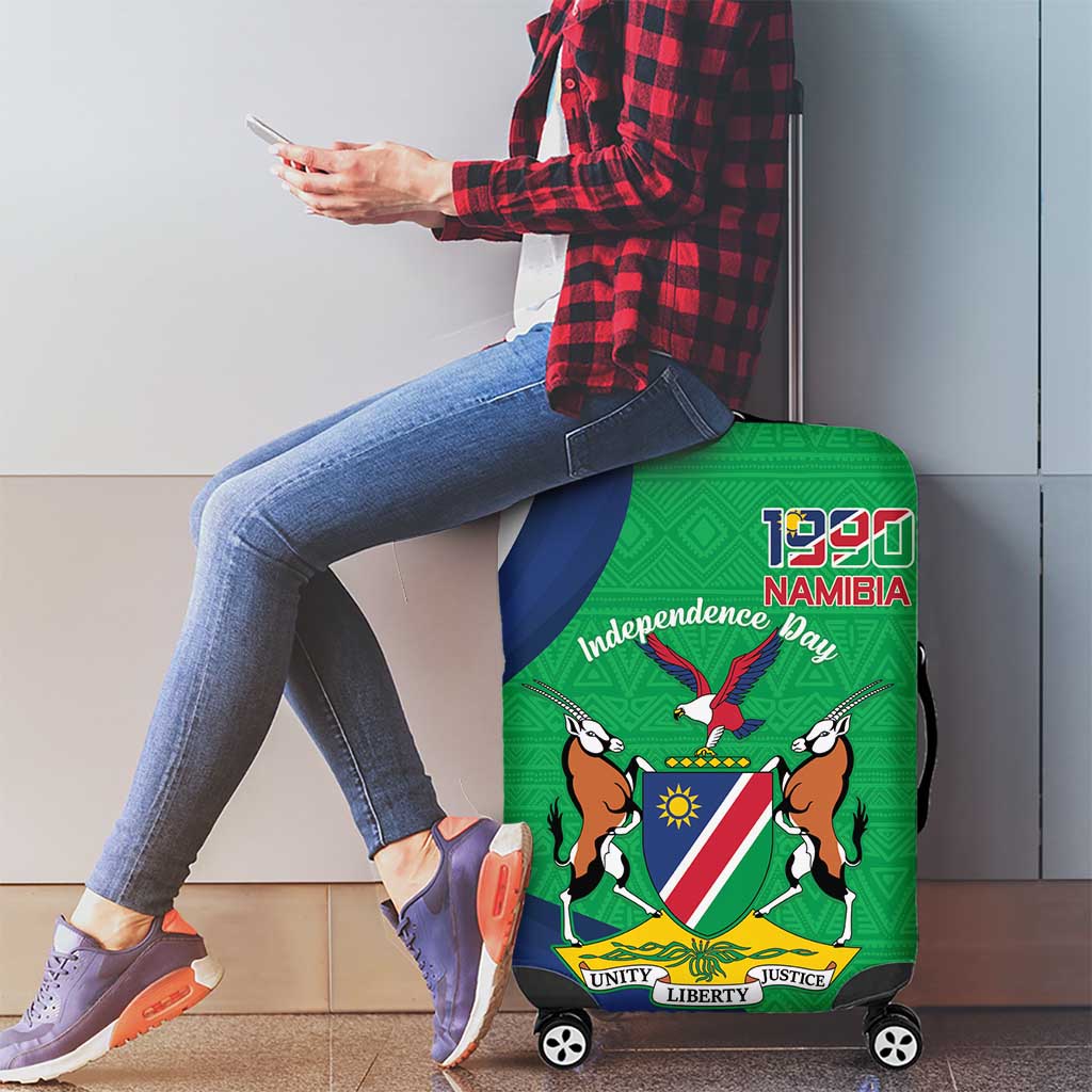 Personalised Namibia Independence Day Luggage Cover Coat Of Arms With African Pattern