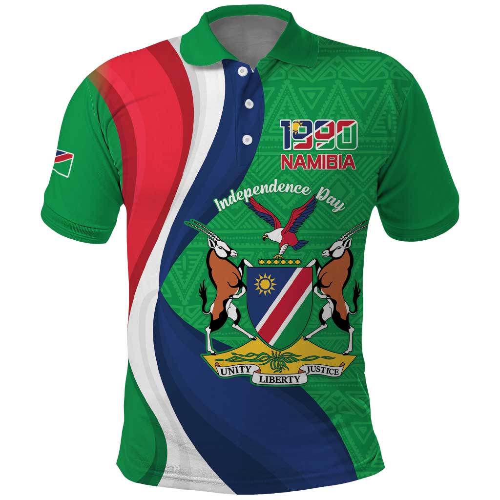 Personalised Namibia Independence Day Polo Shirt Coat Of Arms With African Pattern