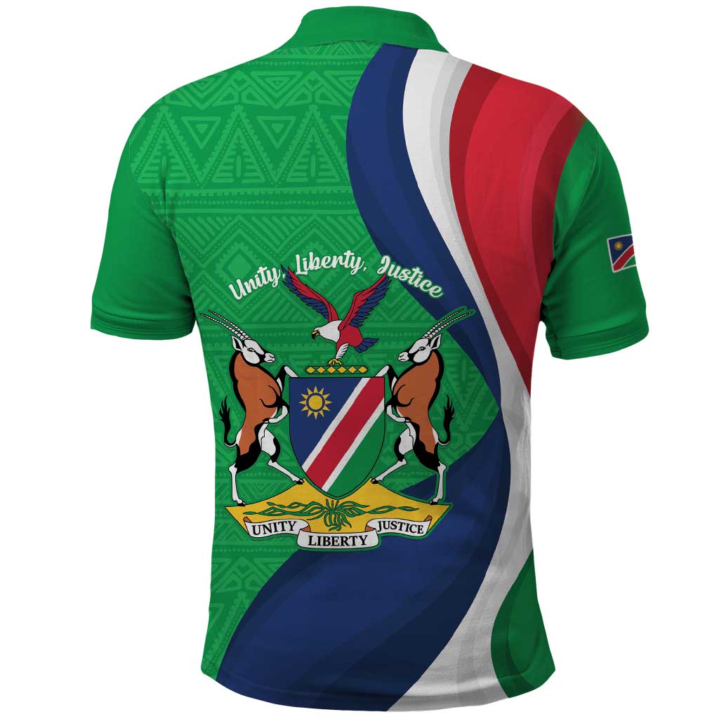 Personalised Namibia Independence Day Polo Shirt Coat Of Arms With African Pattern