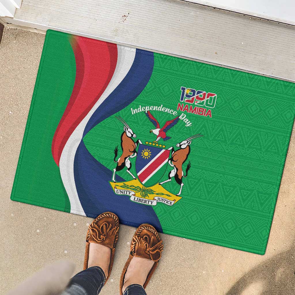 Personalised Namibia Independence Day Rubber Doormat Coat Of Arms With African Pattern