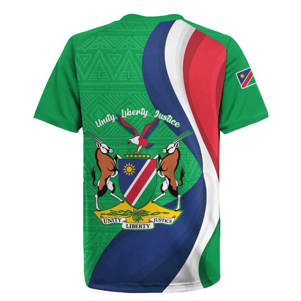 Personalised Namibia Independence Day Rugby Jersey Coat Of Arms With African Pattern