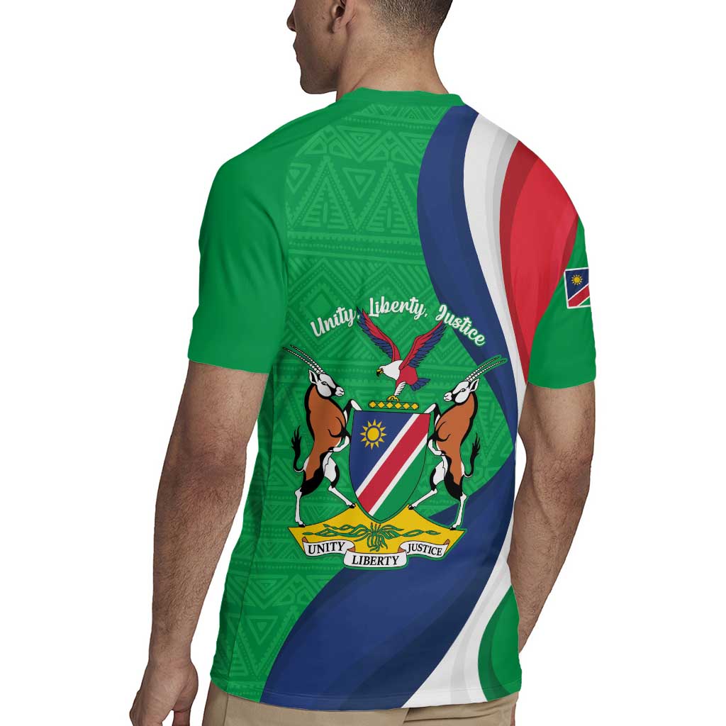 Personalised Namibia Independence Day Rugby Jersey Coat Of Arms With African Pattern