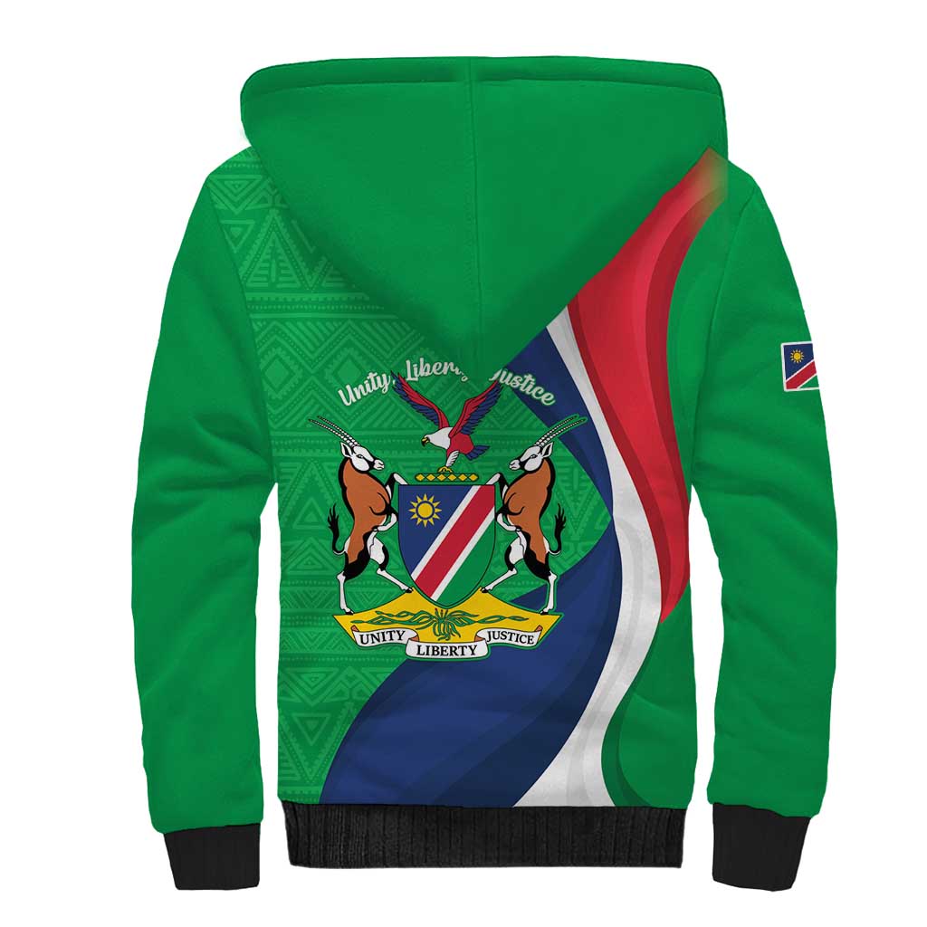 Personalised Namibia Independence Day Sherpa Hoodie Coat Of Arms With African Pattern