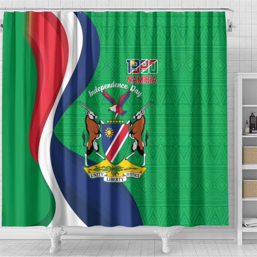 Personalised Namibia Independence Day Shower Curtain Coat Of Arms With African Pattern