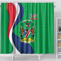 Personalised Namibia Independence Day Shower Curtain Coat Of Arms With African Pattern