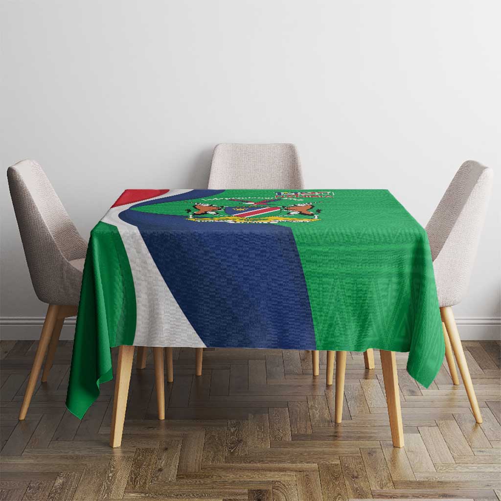 Personalised Namibia Independence Day Tablecloth Coat Of Arms With African Pattern