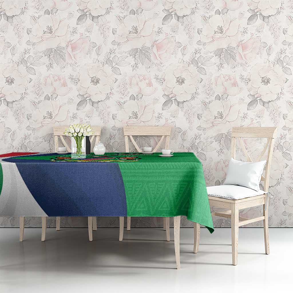 Personalised Namibia Independence Day Tablecloth Coat Of Arms With African Pattern