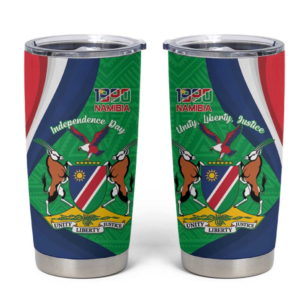 Personalised Namibia Independence Day Tumbler Cup Coat Of Arms With African Pattern
