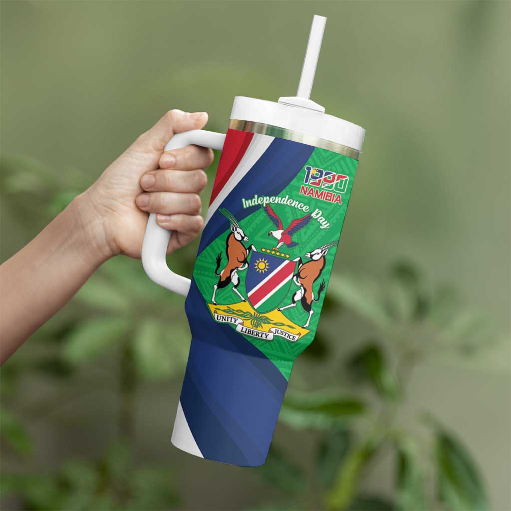 Personalised Namibia Independence Day Tumbler With Handle Coat Of Arms With African Pattern