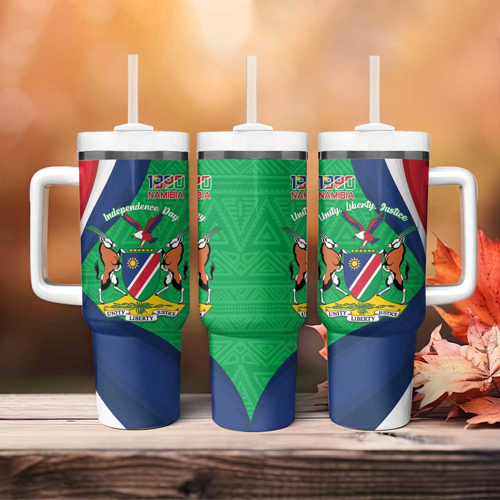 Personalised Namibia Independence Day Tumbler With Handle Coat Of Arms With African Pattern