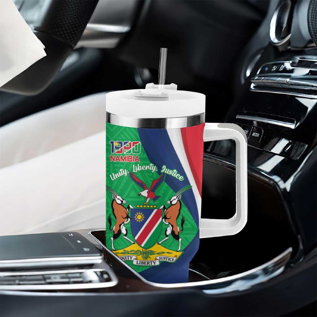 Personalised Namibia Independence Day Tumbler With Handle Coat Of Arms With African Pattern