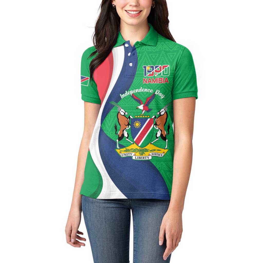 Personalised Namibia Independence Day Women Polo Shirt Coat Of Arms With African Pattern